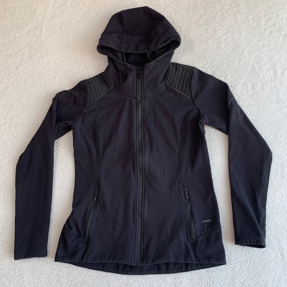 Athleta Stronger Hoodie Womens M Full Zip Quilted Fleece Jacket 350451 Black